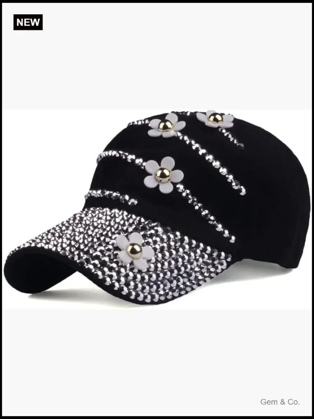 Vintage Bling Rhinestone Flower Baseball Cap Adjustable Strapback Low Profile